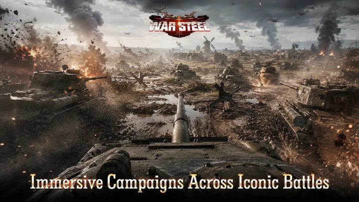 War Steel screenshot displaying the main campaign map with iconic war scenarios