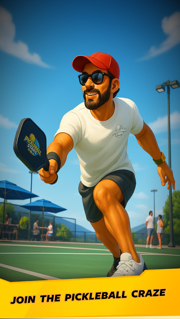 Main menu of Pickleball Stars showing play options