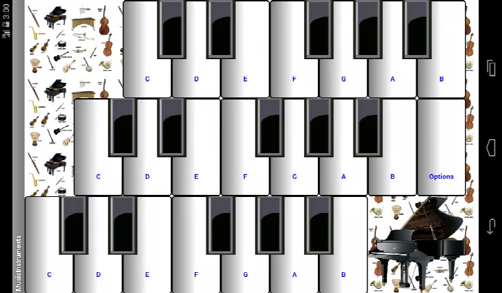 Playing the simulated musical keyboard on a tablet in (light) Music Instruments.