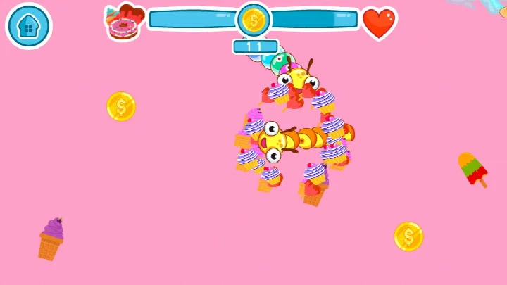 Screen showing the worm collecting crystals and bonus items.