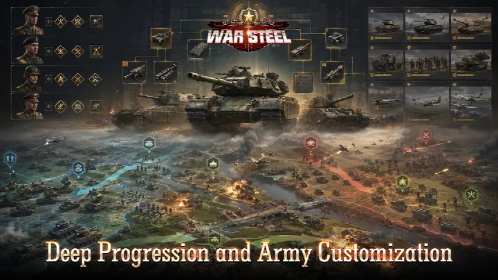 War Steel screenshot featuring the tactical command interface for unit control