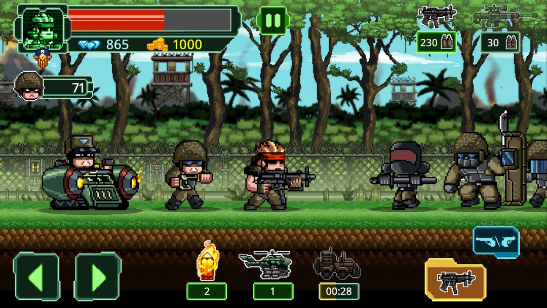Main menu screen of Metal Guns Fury: beat em up with commando selection and modes.