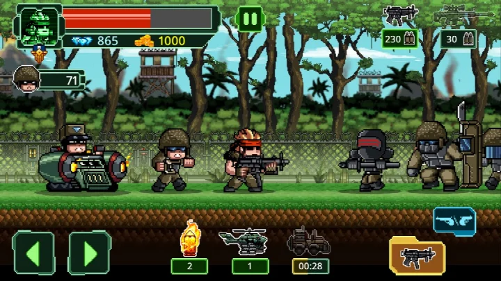 Main menu screen of Metal Guns Fury: beat em up with commando selection and modes.