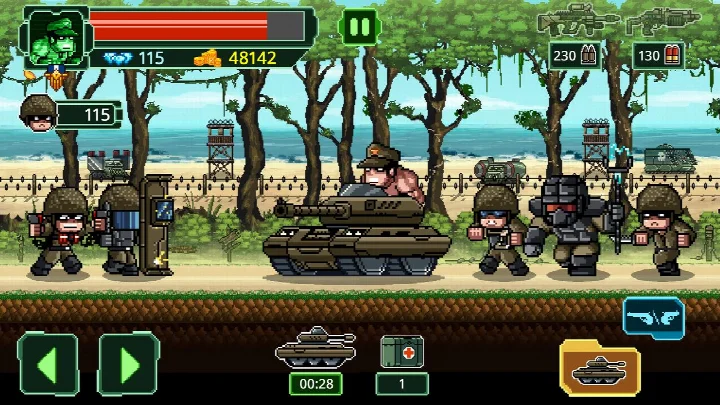Upgrade screen in Metal Guns Fury: beat em up enhancing squad skills and firepower.