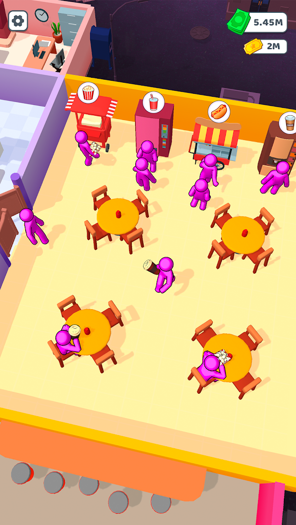 Bouncing Rainbow: Calm Clicker screenshot of a retro-themed party room with arcade games.