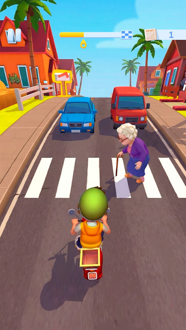 Paper Boy Race motorbike rider dodging racing cars in a city street