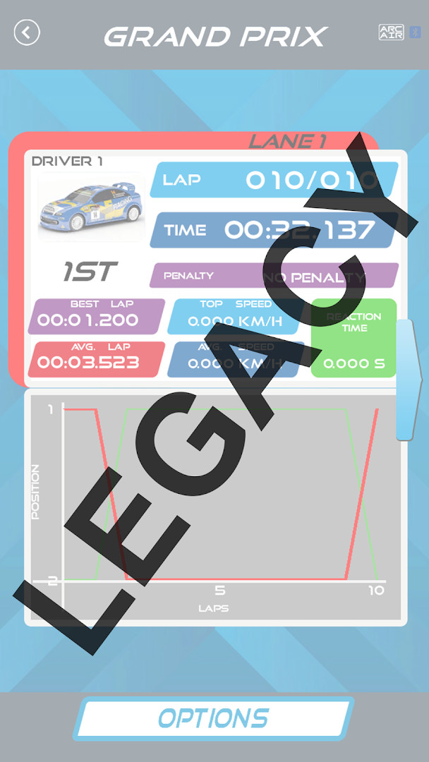 APP RACE CONTROL (LEGACY): wireless pairing screen guiding connection to Scalextric ARC power base.