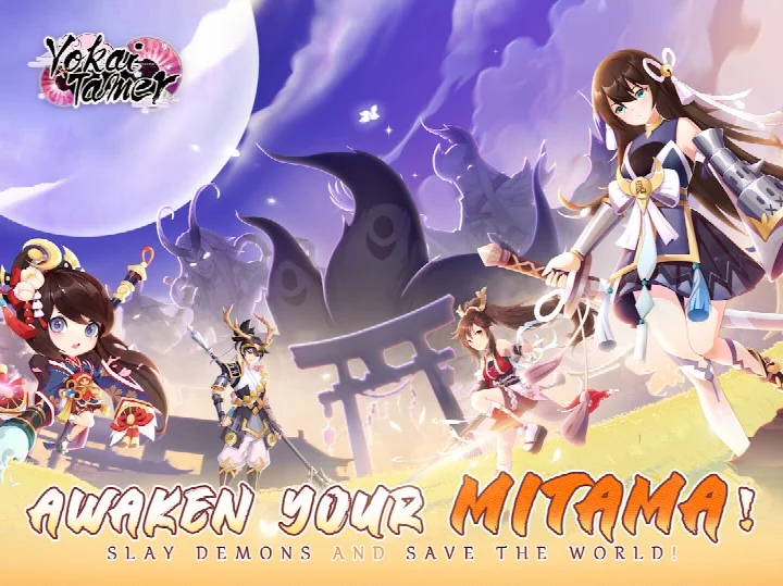 Yokai Tamer screenshot of a Zodiac Miko exorcising evil spirits in an epic battle scene