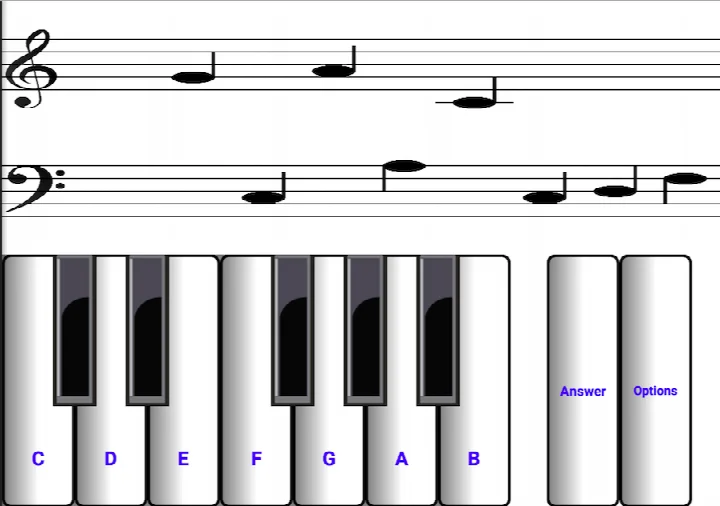 G clef note identification exercise with answer options