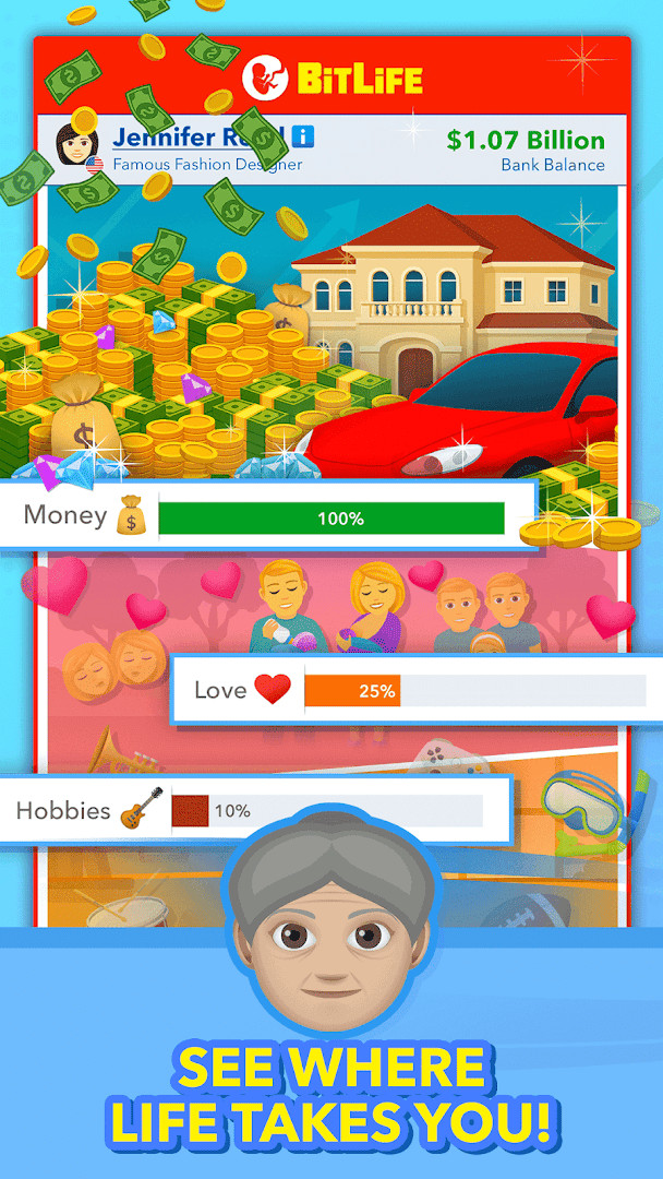 BitLife simulation screen for making risky decisions with potential consequences.