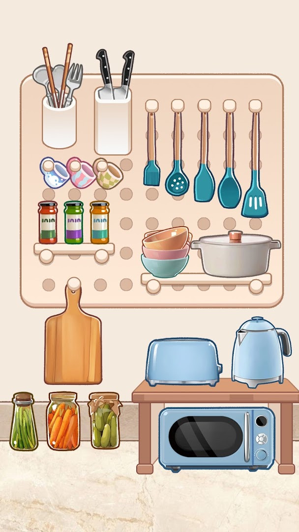 Furniture organizing screen placing items neatly around a room