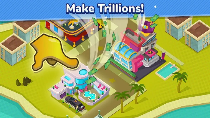 Taps to Riches - Idle Tycoon business upgrade screen with evolving buildings