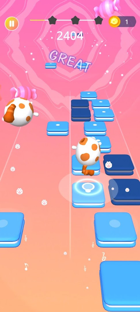 Dancing Cats: Duet Meow 3D stage with a cat dancing under colorful lights and stars.