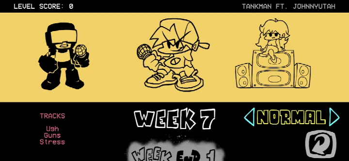 Friday Night Funkin' screenshot of Boyfriend facing Girlfriend's father in a tense showdown.