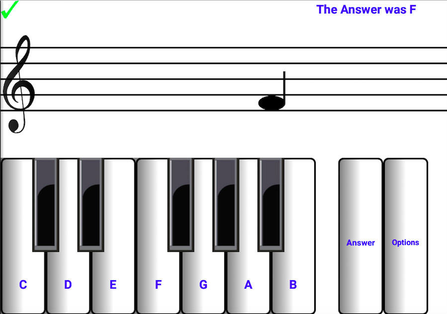 Main screen with a music staff and a note to identify