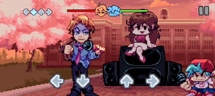 Friday Night Funkin' screenshot of a rhythm battle with a health bar and combo counter.