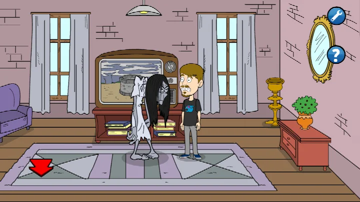 Character interaction screen showing a strange NPC in Halloween Youtubers Saw Trap 4