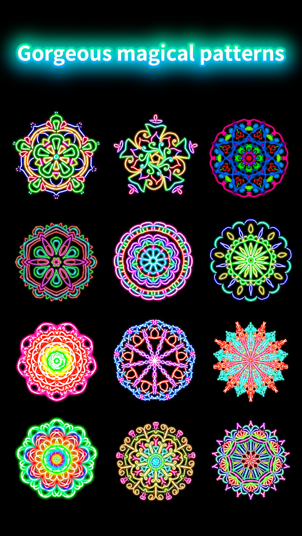 Home screen of Doodle Magic Joy with app title, colorful brush icons, and a large play button.