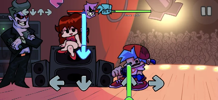 Friday Night Funkin' screenshot of a story cutscene with Boyfriend and Girlfriend.