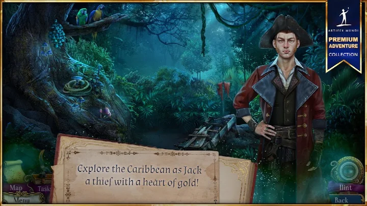 Uncharted Tides: Port Royal settings menu with options for sound, music and hints