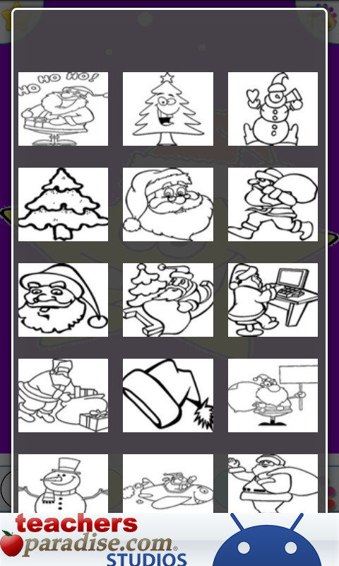 Holiday character page in Christmas Coloring Book Games for time spent waiting for Santa