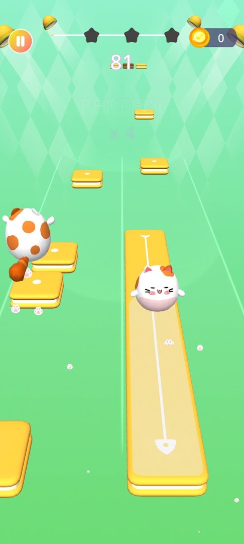 Dancing Cats: Duet Meow song selection screen listing trending EDM tracks and genres.