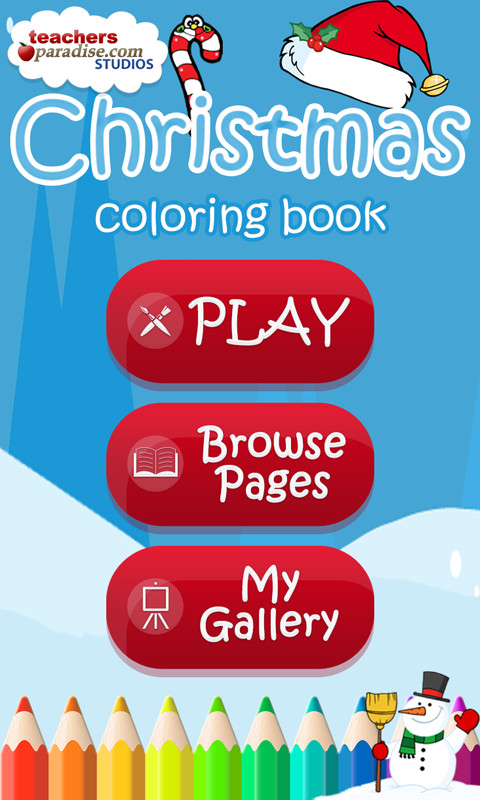 Christmas Coloring Book Games menu listing its 80+ HD Christmas coloring pages