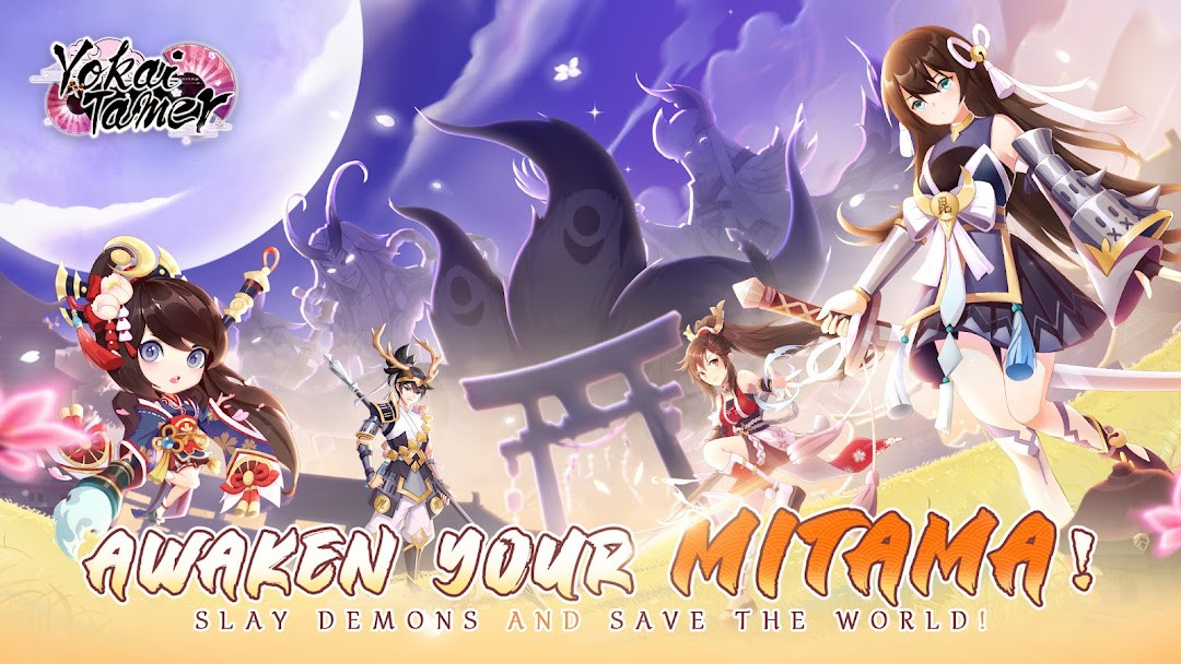Yokai Tamer screenshot showing the 100x Mitama Summon Fever level rush event with summoning animation