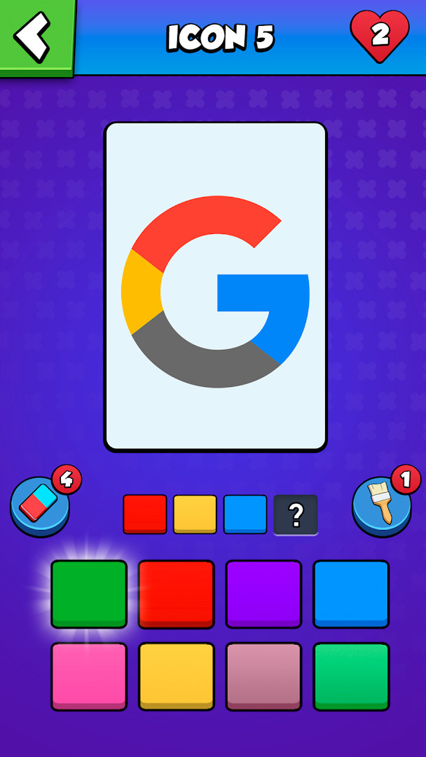 Logo color matching gameplay with multiple choice options