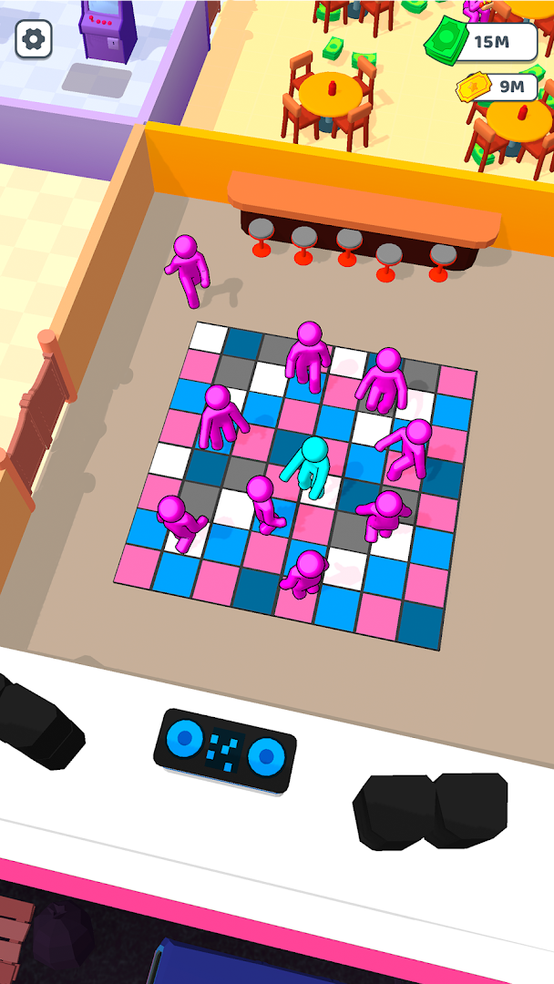 Bouncing Rainbow: Calm Clicker screenshot showing multiple color lines and income upgrades.