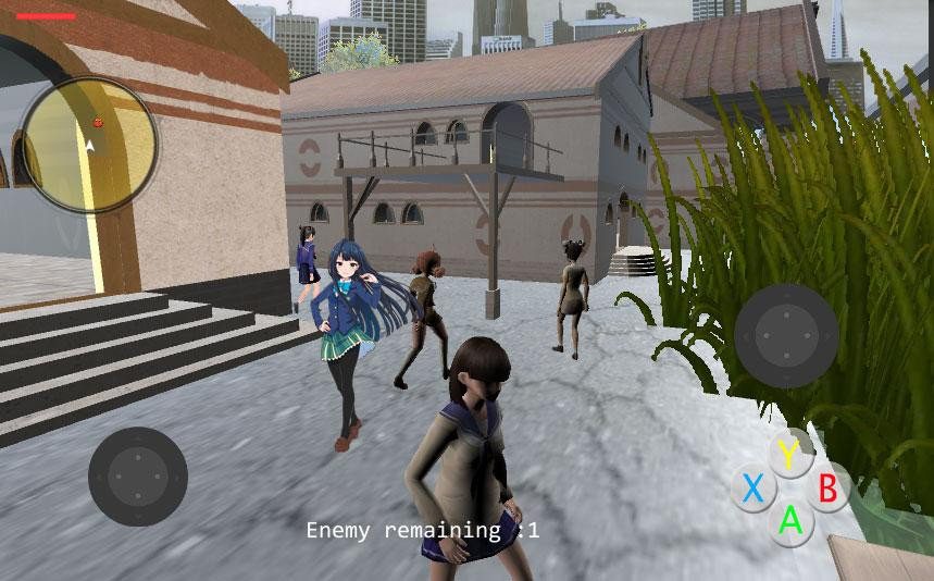 Fight scene in a Japanese high school classroom with two schoolgirl characters facing off