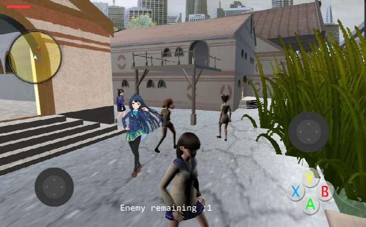Fight scene in a Japanese high school classroom with two schoolgirl characters facing off