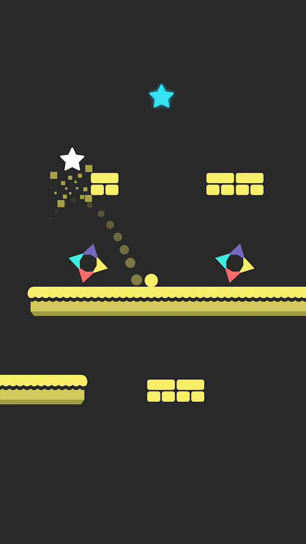 In-game action with ball jumping over moving color blocks.