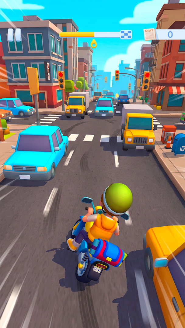 Paper Boy Race player collecting coins along the road