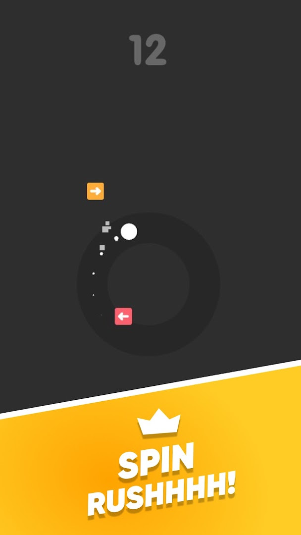 Spin Rush level screen showing a more intense wave of incoming obstacles