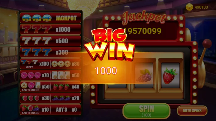 Main slot machine reels displaying fruit symbols and lucky sevens.