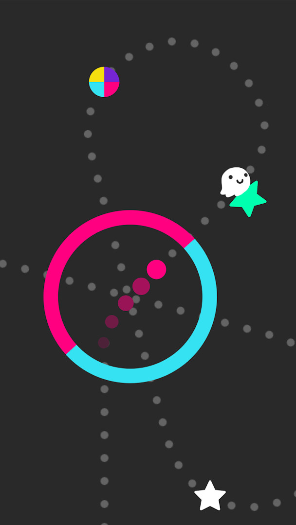 Player character matching color to pass through a segmented barrier.