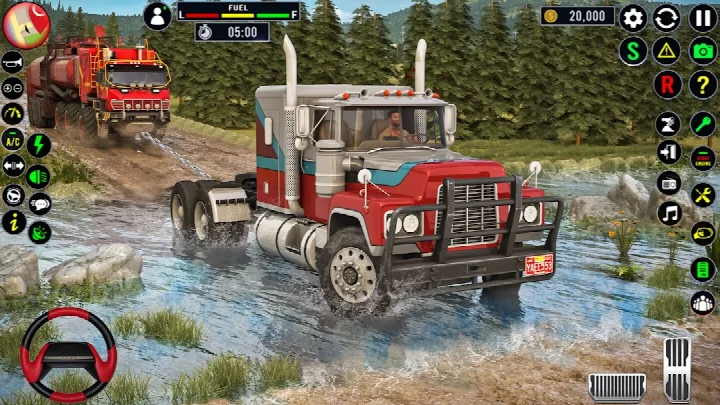 Snow mud truck runner crossing a river rescue scene