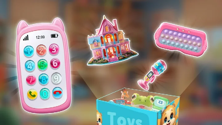 My Toy Set Mobile Game screenshot featuring the kitchen set with realistic accessories and assembly tasks.