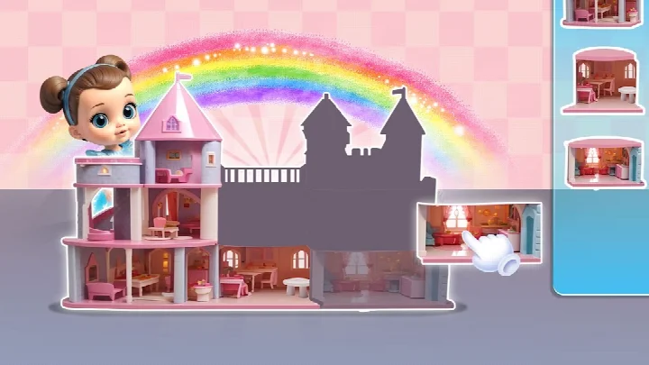 My Toy Set Mobile Game screenshot of the makeup set including a hair dryer, comb, mirror, lipstick, and earrings.