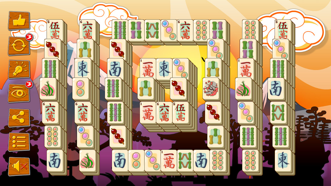Mahjong Empire Connect board with stacked tiles and free side selections