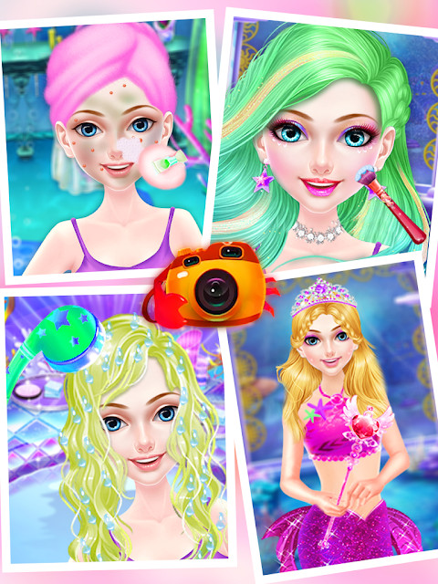 Hair styling screen with different colors and hairstyles.