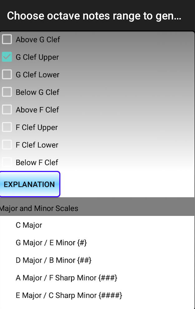 Scales practice showing major and minor scale patterns