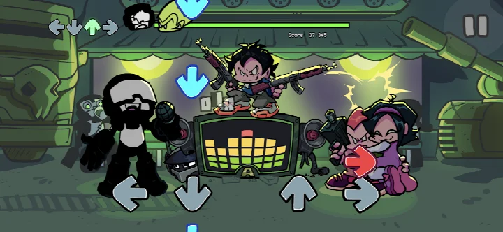 Friday Night Funkin' screenshot featuring a hand-drawn 2D stage with a unique enemy character.