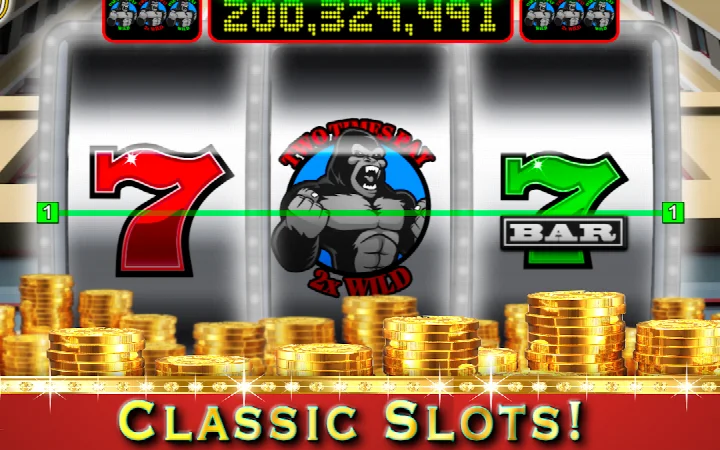 Classic 777 slot machine with three reels and jackpot symbols