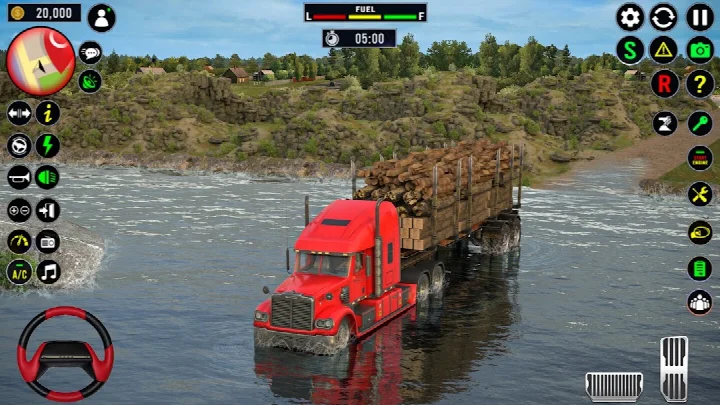 Realistic interior camera view of an offroad mud truck cabin