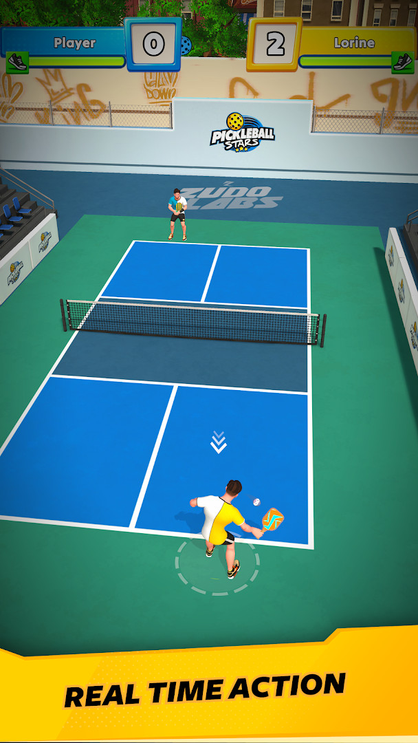In-match gameplay in Pickleball Stars on a 3D court