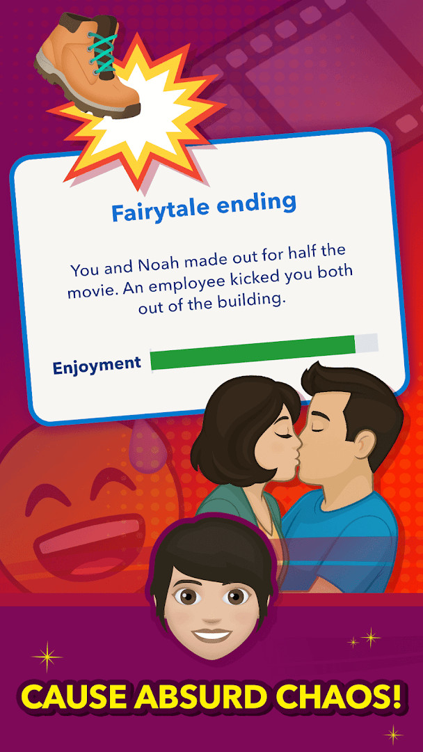BitLife life simulator displaying a character's childhood events and choices.