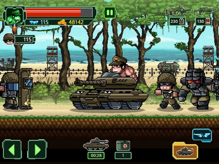 Metal Guns Fury: beat em up arsenal view displaying assault rifles and plasma blasters.