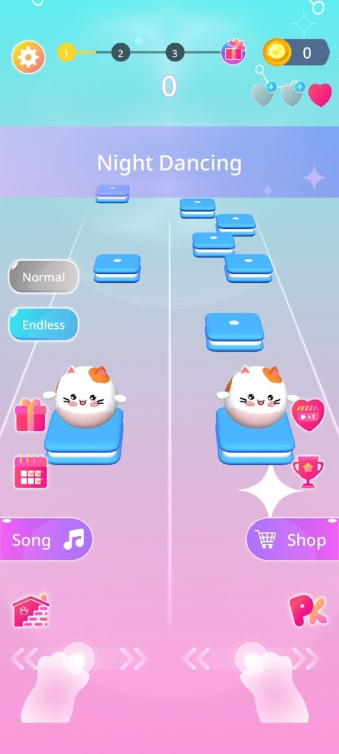 Dancing Cats: Duet Meow cat character customization with different outfits and colors.